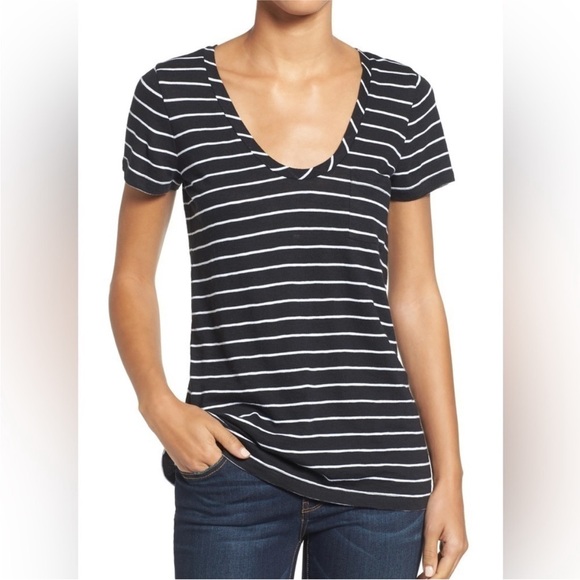 Caslon Tops - NWT Caslon Black and White Striped Short Sleeve Tee Size Small